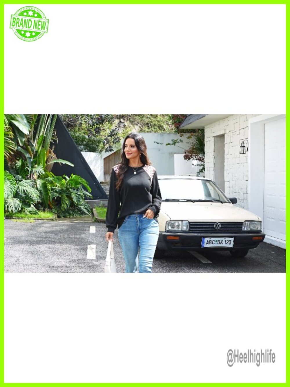 Women's Crewneck Long Sleeve Sweatshirt Polyester Spandex Pullover - Picture 6 of 6